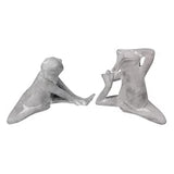 Yoga Frog Statue - Set of 2 Cement Frog Sculpture Figurines - 8.75"L x 8.75"H
