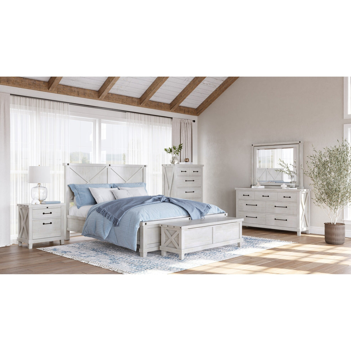 Yosemite Solid Wood Blanket Box in Rustic White - 19" x 58" x 18"
