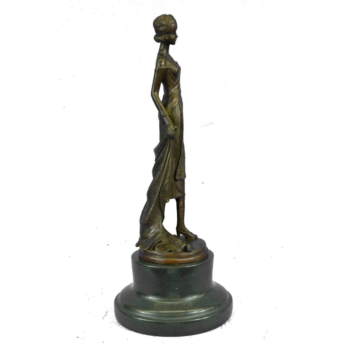 Young Flapper Art Deco Bronze Marble Statue By Milo Figurine Sculpture Figure