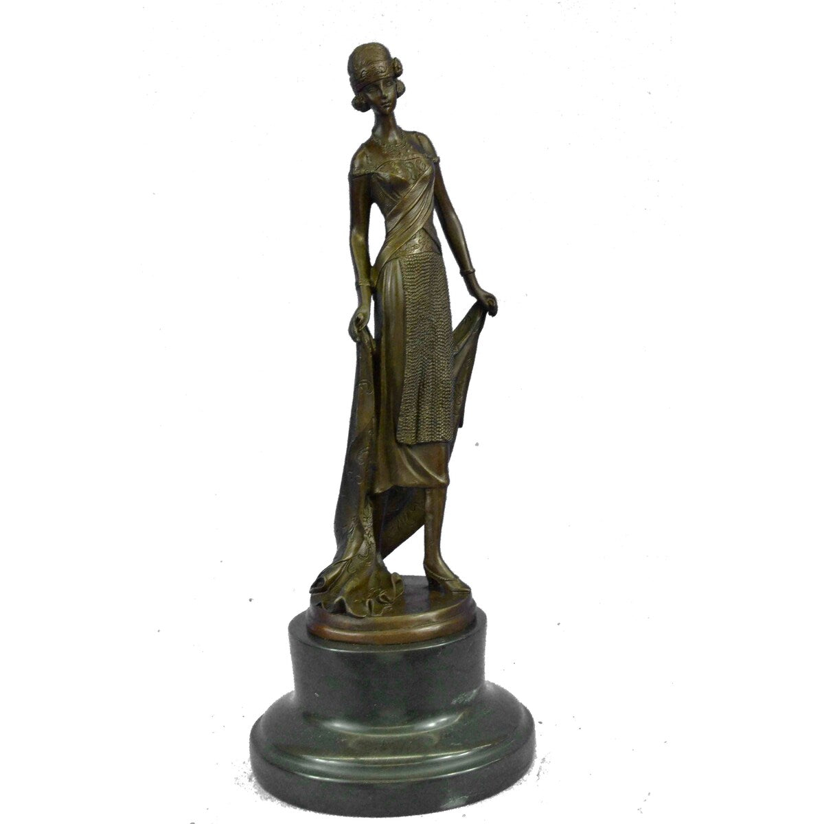 Young Flapper Art Deco Bronze Marble Statue By Milo Figurine Sculpture Figure