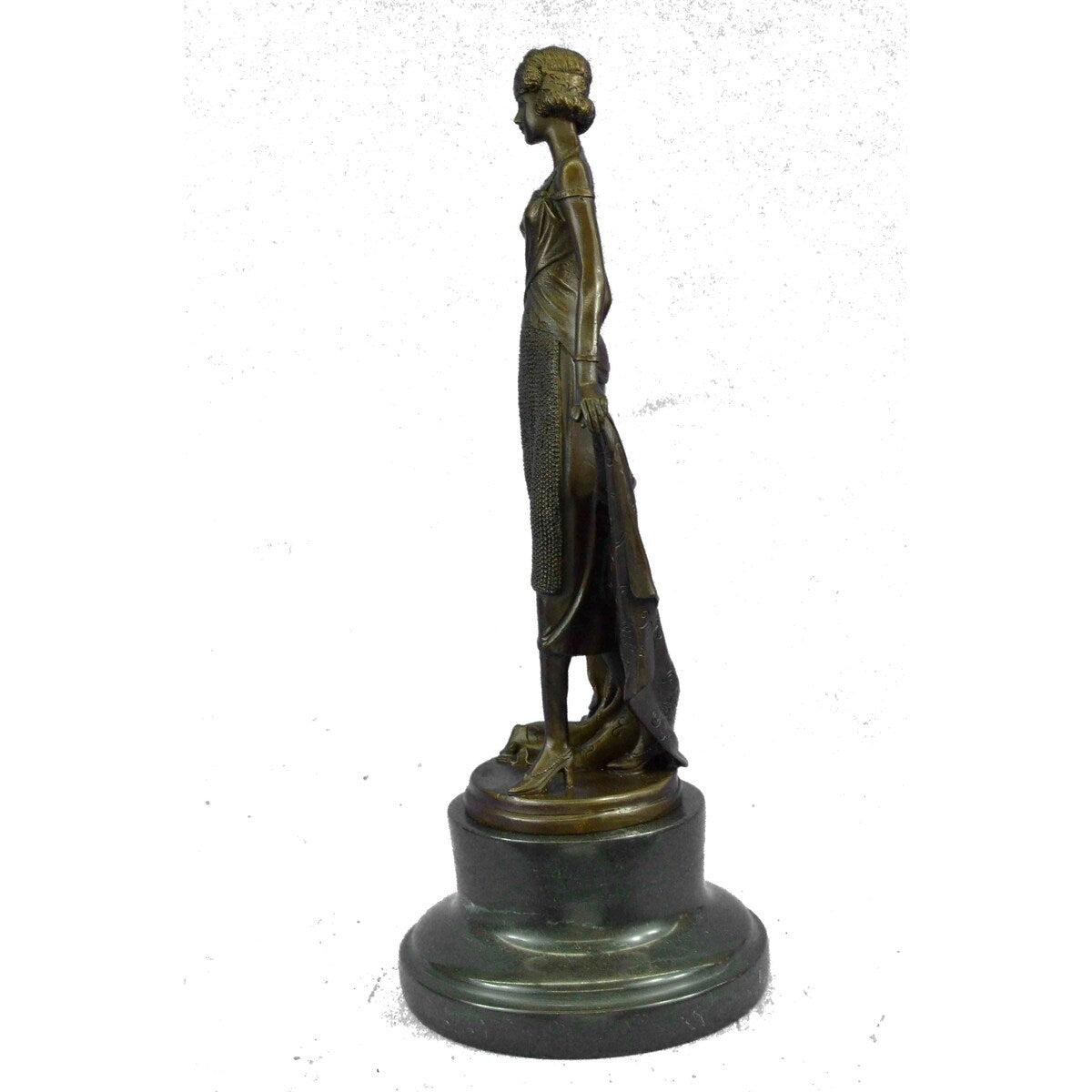 Young Flapper Art Deco Bronze Marble Statue By Milo Figurine Sculpture Figure
