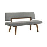 Yumi 63 Inch Dining Bench, Seat and Back with Charcoal Fabric, Walnut
