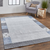 Yurie Contemporary Gebbah Rug, Light Gray/Denim Blue, Area Rug