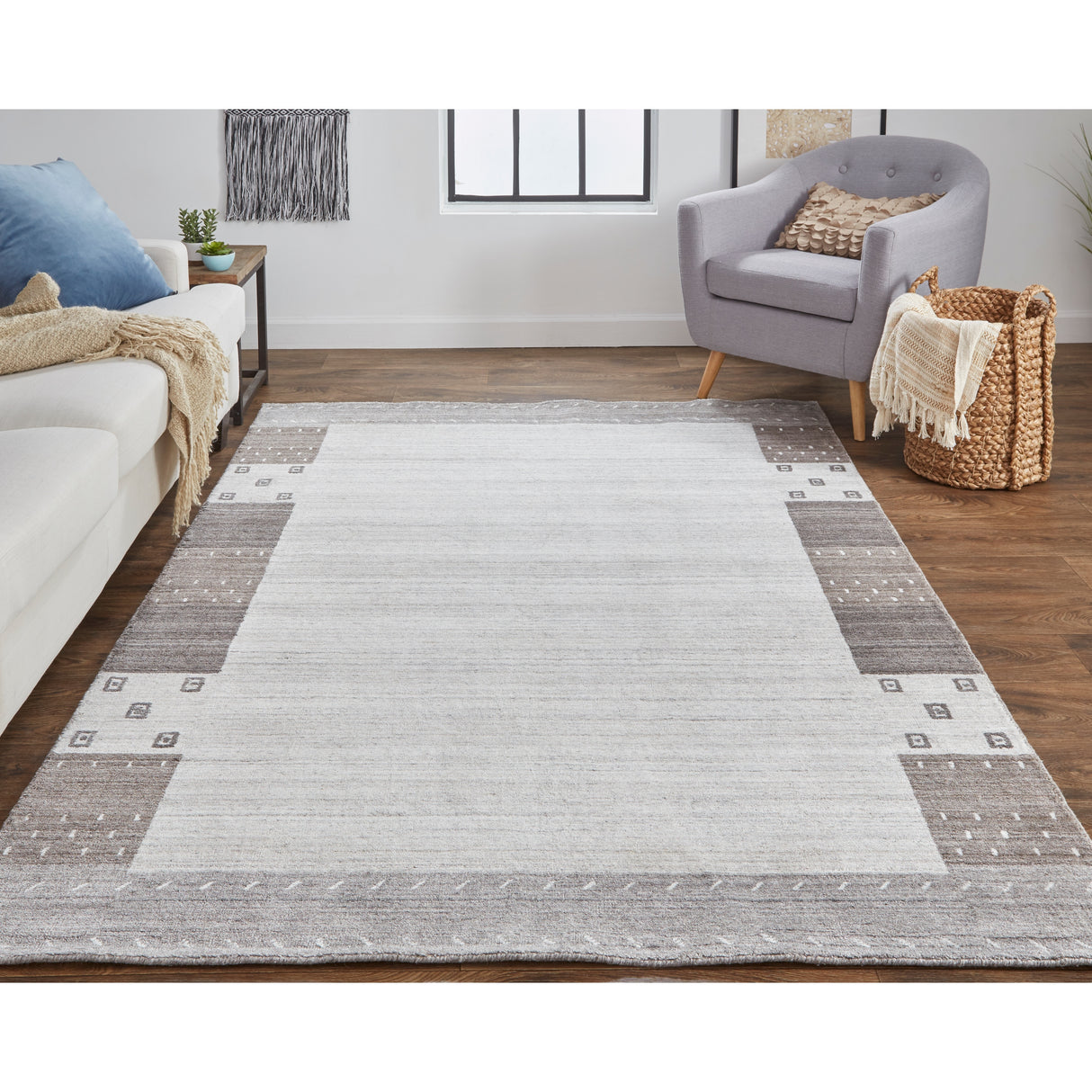 Yurie Contemporary Gebbah Rug, Light Gray/Denim Blue, Area Rug