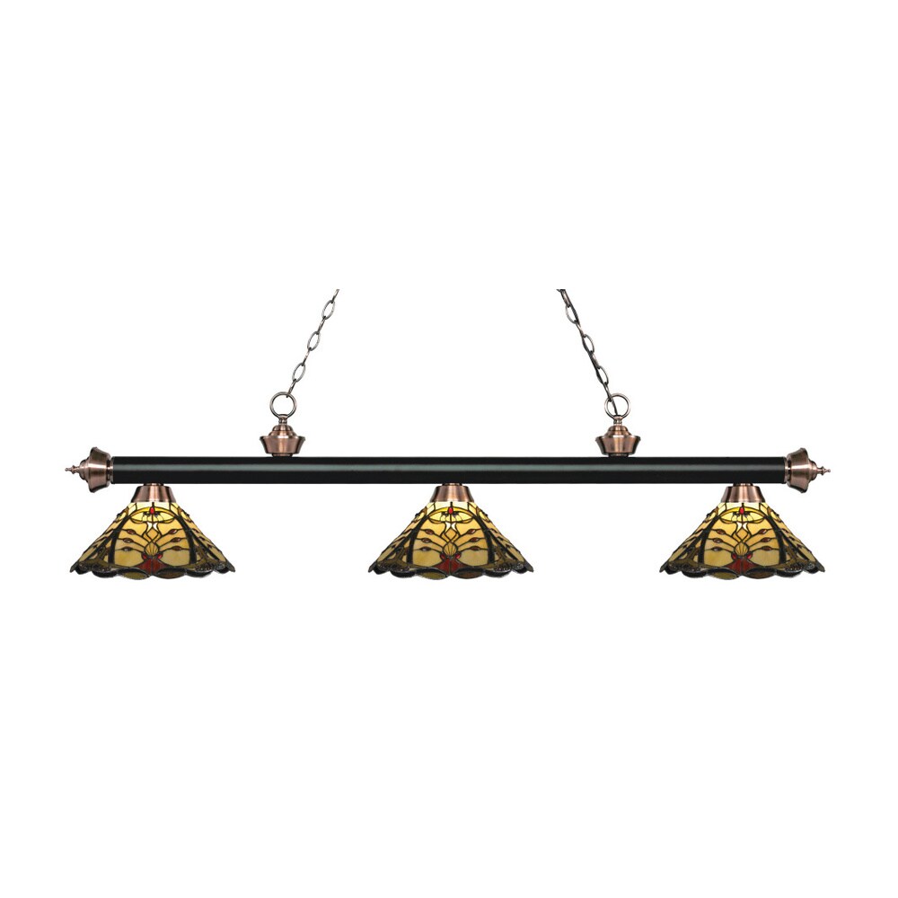 Avery Home Lighting Rivera Matte Black & Antique Copper 3-light Island/Billiard Multi Colored Tiffany-style-finished Light