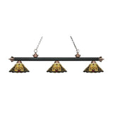 Avery Home Lighting Rivera Matte Black & Antique Copper 3-light Island/Billiard Multi Colored Tiffany-style-finished Light