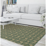 ZEN CIRCLES BLOCK PRINT GREEN and GOLD Area Rug by Kavka Designs