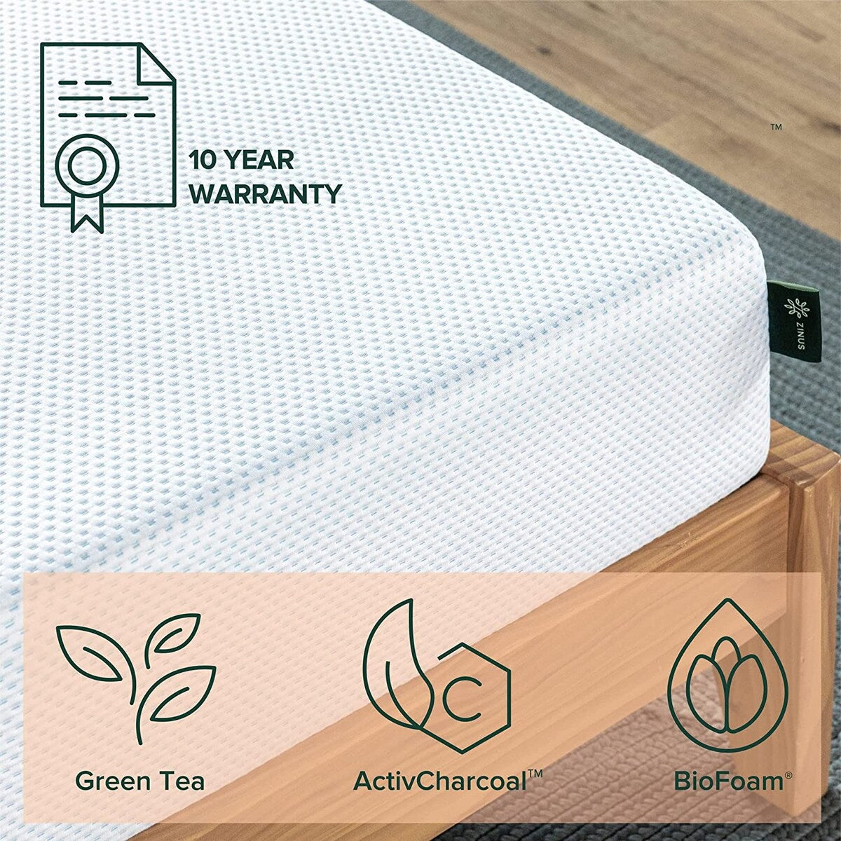 ZINUS 8 Inch Green Tea Cooling Gel Memory Foam Mattress, Cooling Gel Foam, Pressure Relieving, CertiPUR-US Certified