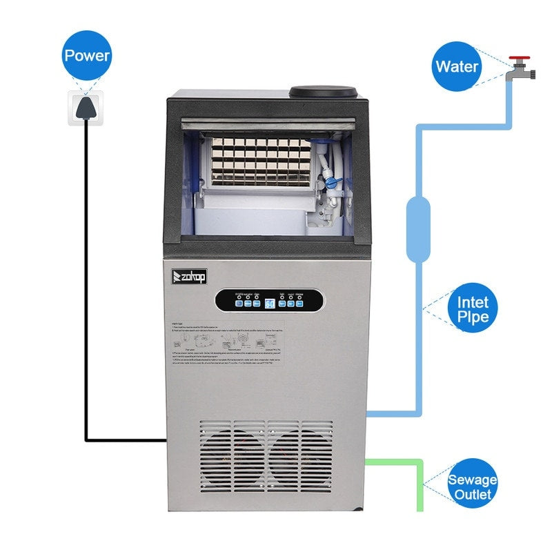 ZOKOP 495W Stainless Steel Commercial Ice Machine