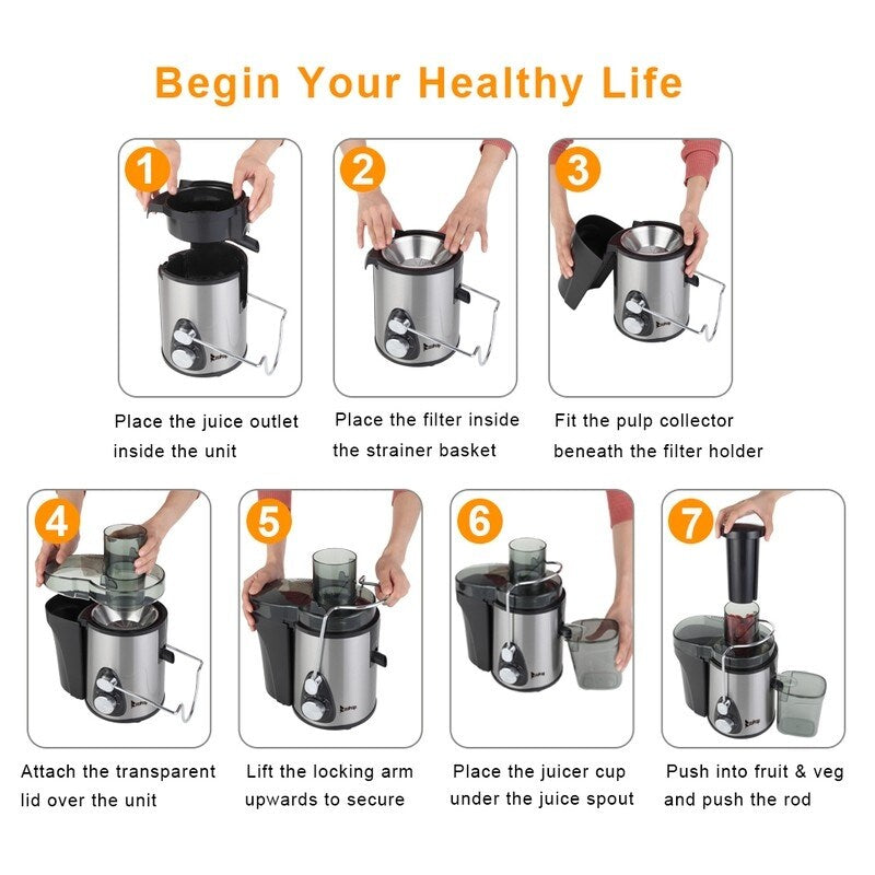 ZOKOP 600W Juicer Machines with 3'' Wide Mouth, Dual Speed Centrifugal Juicer Stainless Steel Easy to Clean