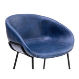 Zach Bar Stool with Dark Blue Leatherette and Matte Black Powder Coated Steel Frame and Legs - Set of 2
