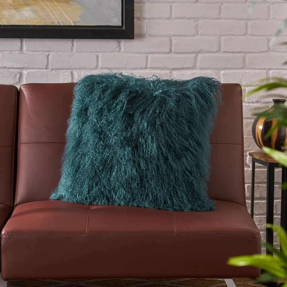 Zally Glam Shaggy Lamb Fur 20-Inch Square Throw Pillow by Christopher Knight Home