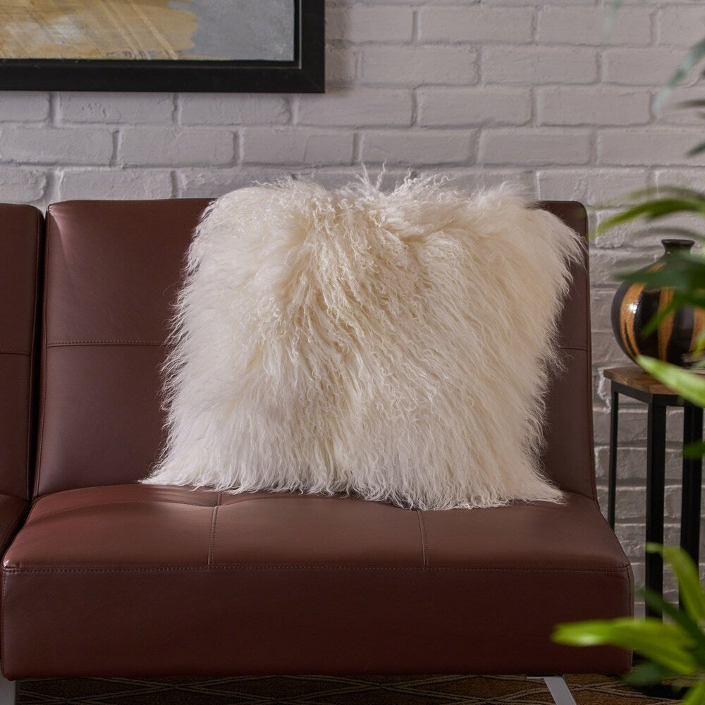 Zally Glam Shaggy Lamb Fur 20-Inch Square Throw Pillow by Christopher Knight Home