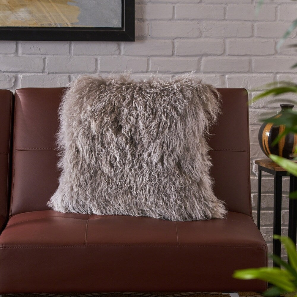 Zally Glam Shaggy Lamb Fur 20-Inch Square Throw Pillow by Christopher Knight Home