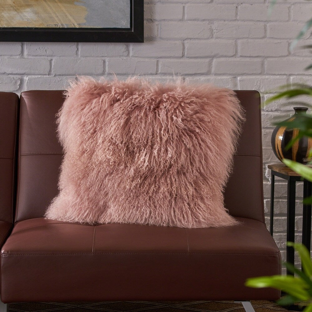 Zally Glam Shaggy Lamb Fur 20-Inch Square Throw Pillow by Christopher Knight Home