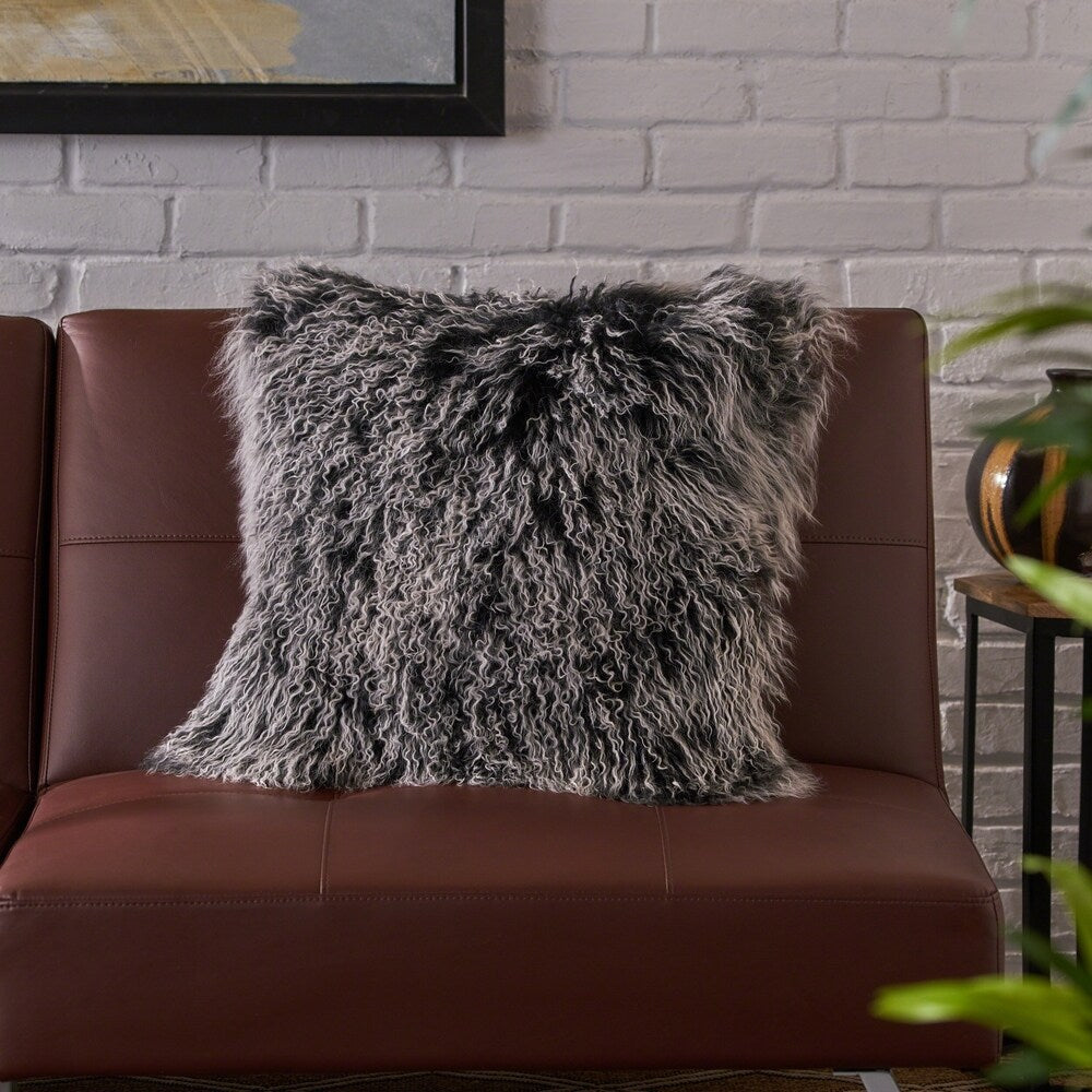 Zally Glam Shaggy Lamb Fur 20-Inch Square Throw Pillow by Christopher Knight Home
