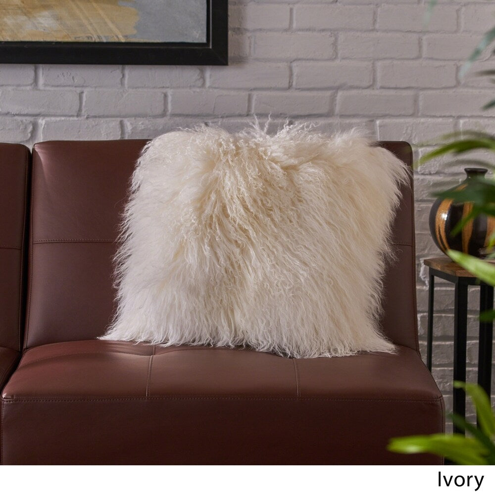 Zally Glam Shaggy Lamb Fur 20-Inch Square Throw Pillow by Christopher Knight Home