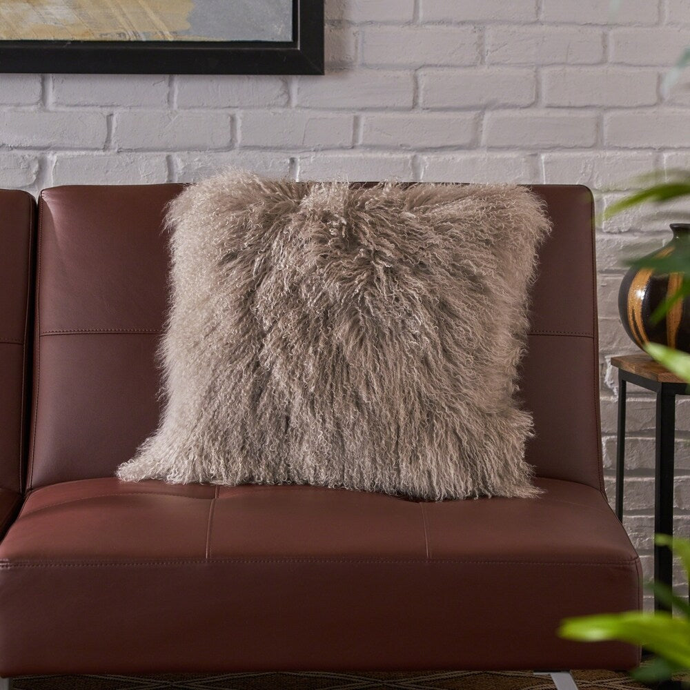 Zally Glam Shaggy Lamb Fur 20-Inch Square Throw Pillow by Christopher Knight Home
