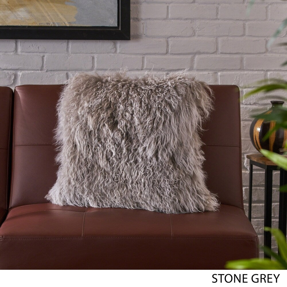 Zally Glam Shaggy Lamb Fur 20-Inch Square Throw Pillow by Christopher Knight Home