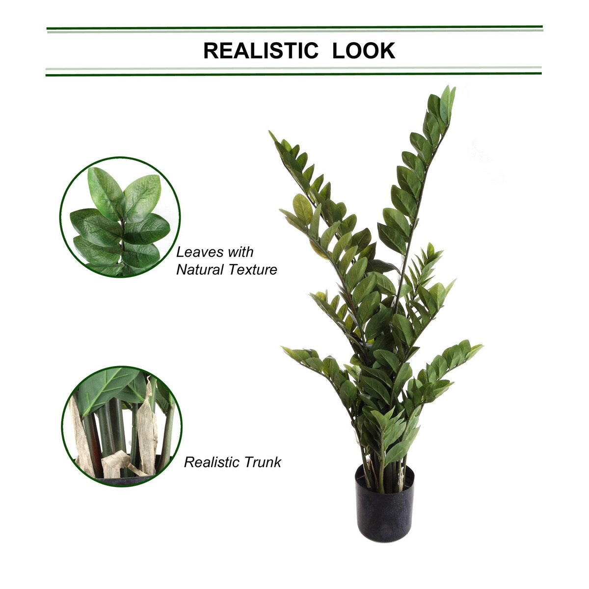 Zamifolia , 43 Inch Artificial w 220 Real Touch Leaves in Black Pot - 43 Inches