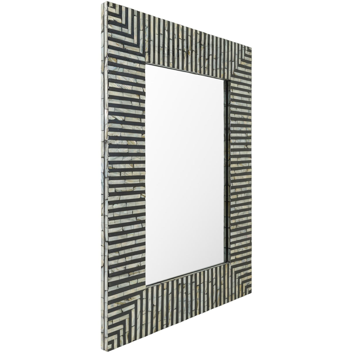 Zamora Black Multi Striped Shell Rectangular Wall Mirror