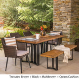 Zander Outdoor Dining Set with Dining Table and Bench/Wicker Dining Chairs by Christopher Knight Home