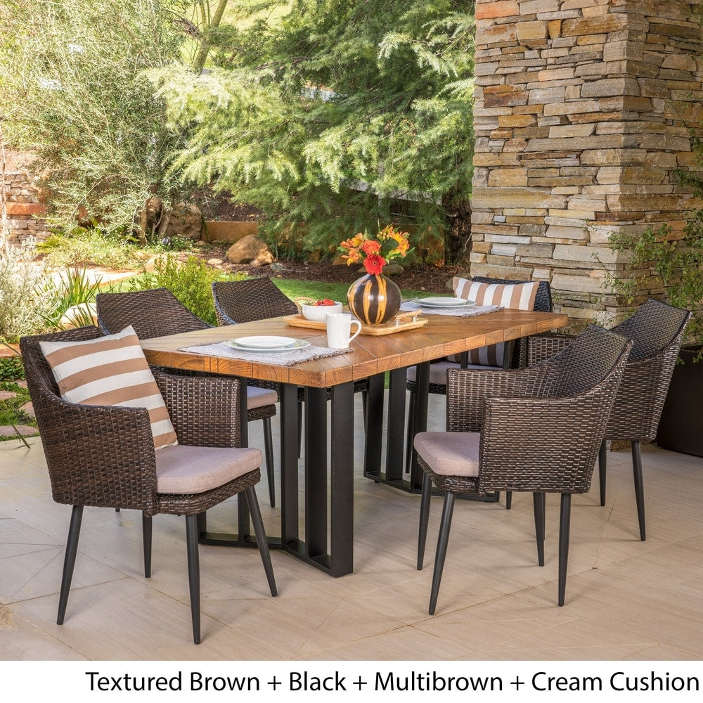 Zander Outdoor Dining Set with Dining Table and Bench/Wicker Dining Chairs by Christopher Knight Home