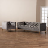 Zanetta Glam and Luxe Gray Velvet Upholstered Gold Finished 2-Piece Sofa and Lounge Chair Set