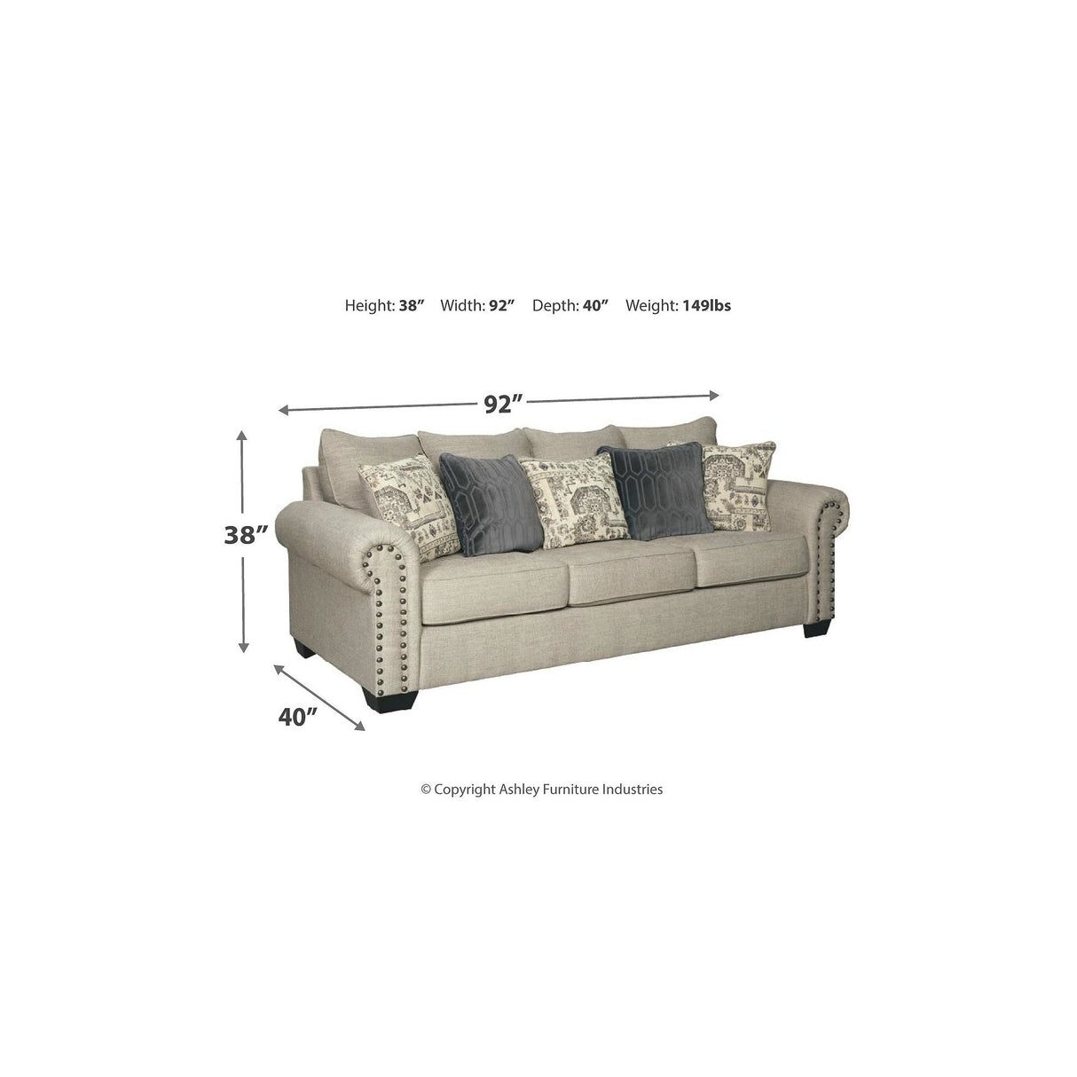 Signature Design by Ashley Zarina Jute Sofa - 92" W x 40" D x 38" H