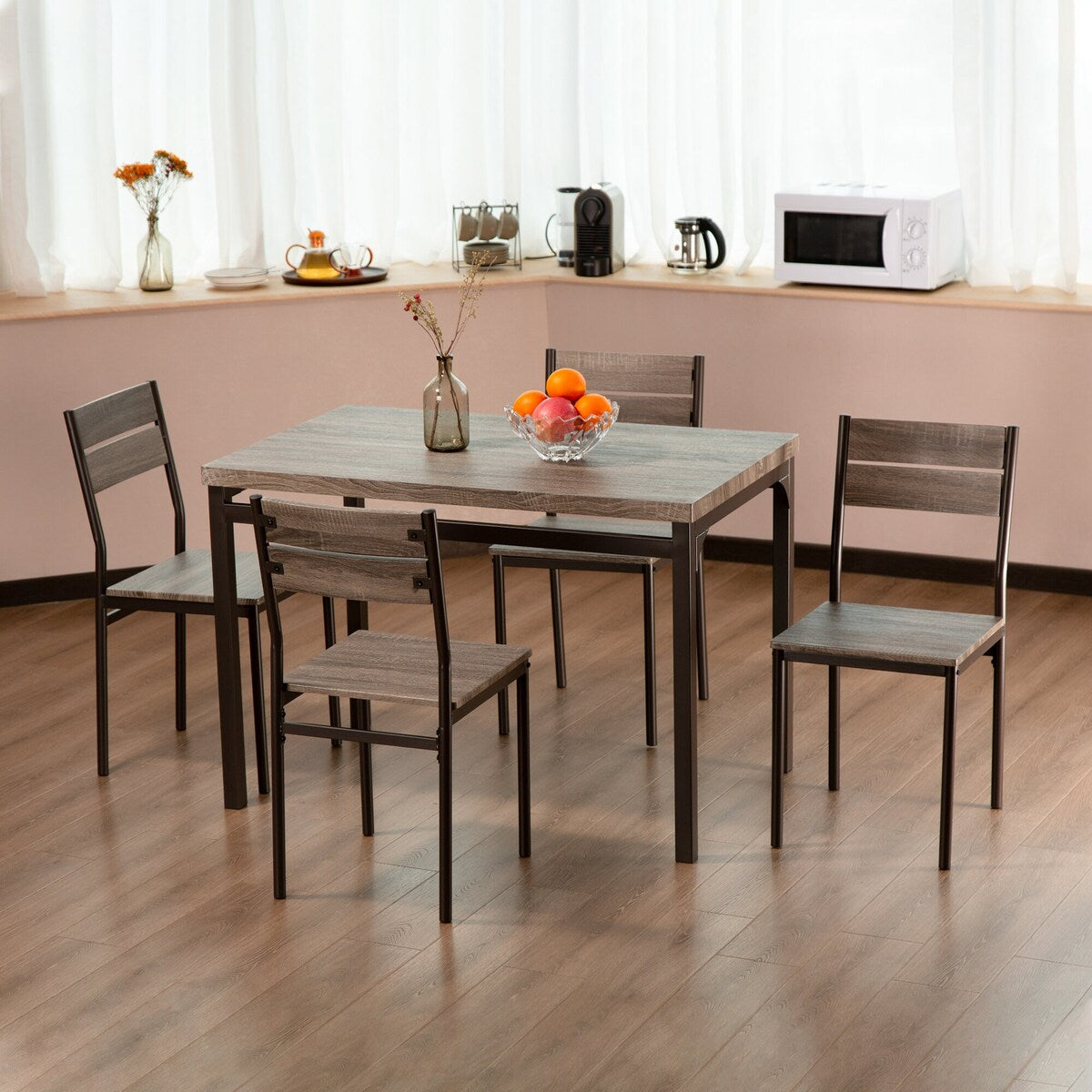 Zenvida Dining Table Set For 4, Rustic Grey 5 Piece Dinette Set Kitchen Table 4 Chairs