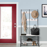 Zenvida Hall Tree Entryway Bench Shoe Storage Coat Rack Shelves Metal Frame
