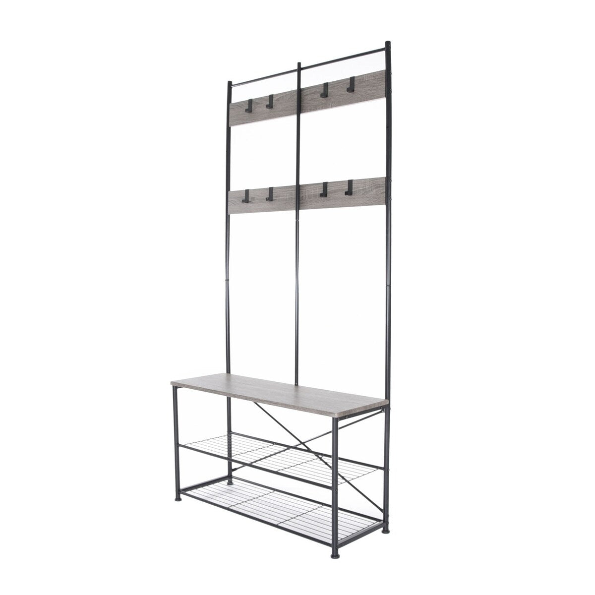 Zenvida Hall Tree Entryway Bench Shoe Storage Coat Rack Shelves Metal Frame