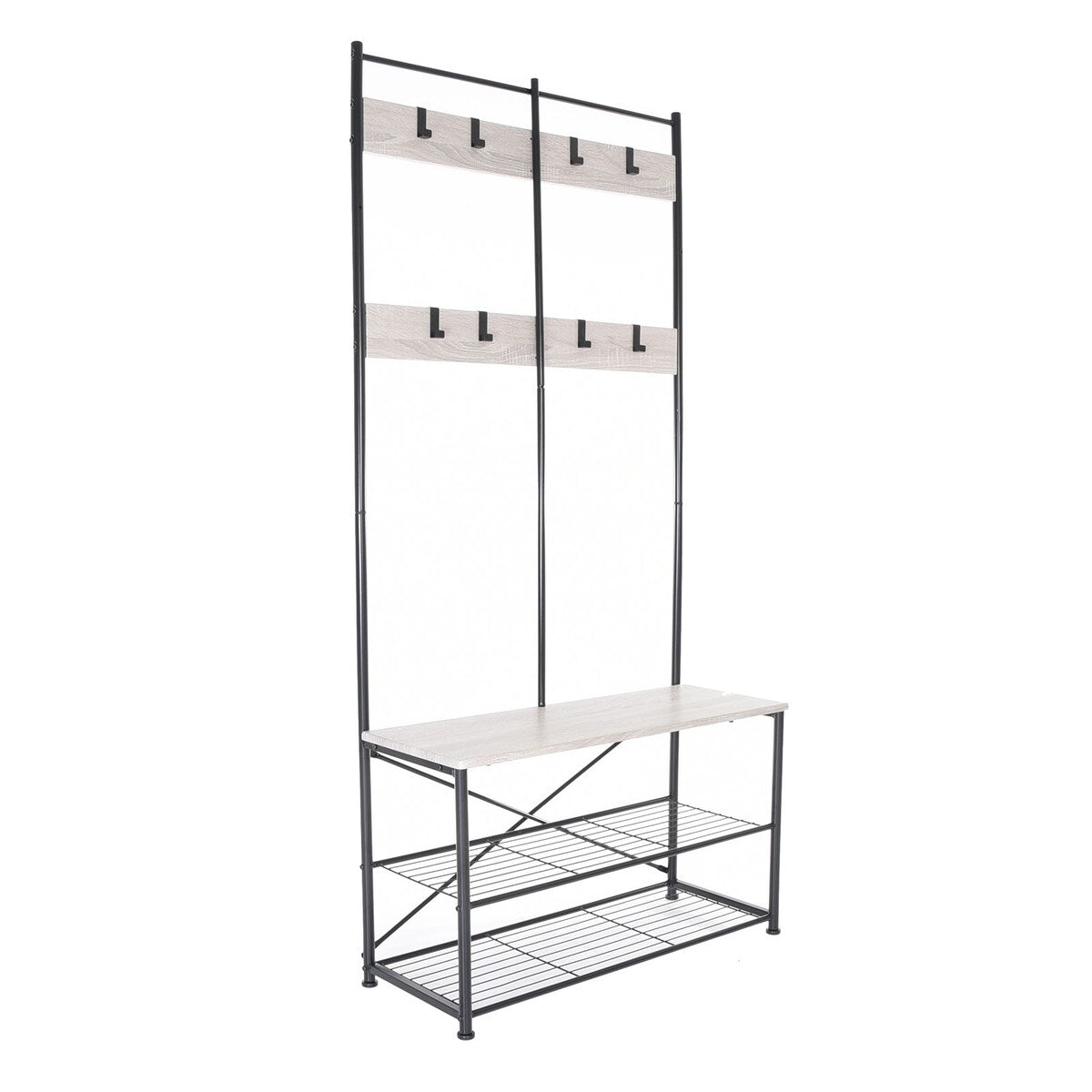 Zenvida Hall Tree Entryway Bench Shoe Storage Coat Rack Shelves Metal Frame