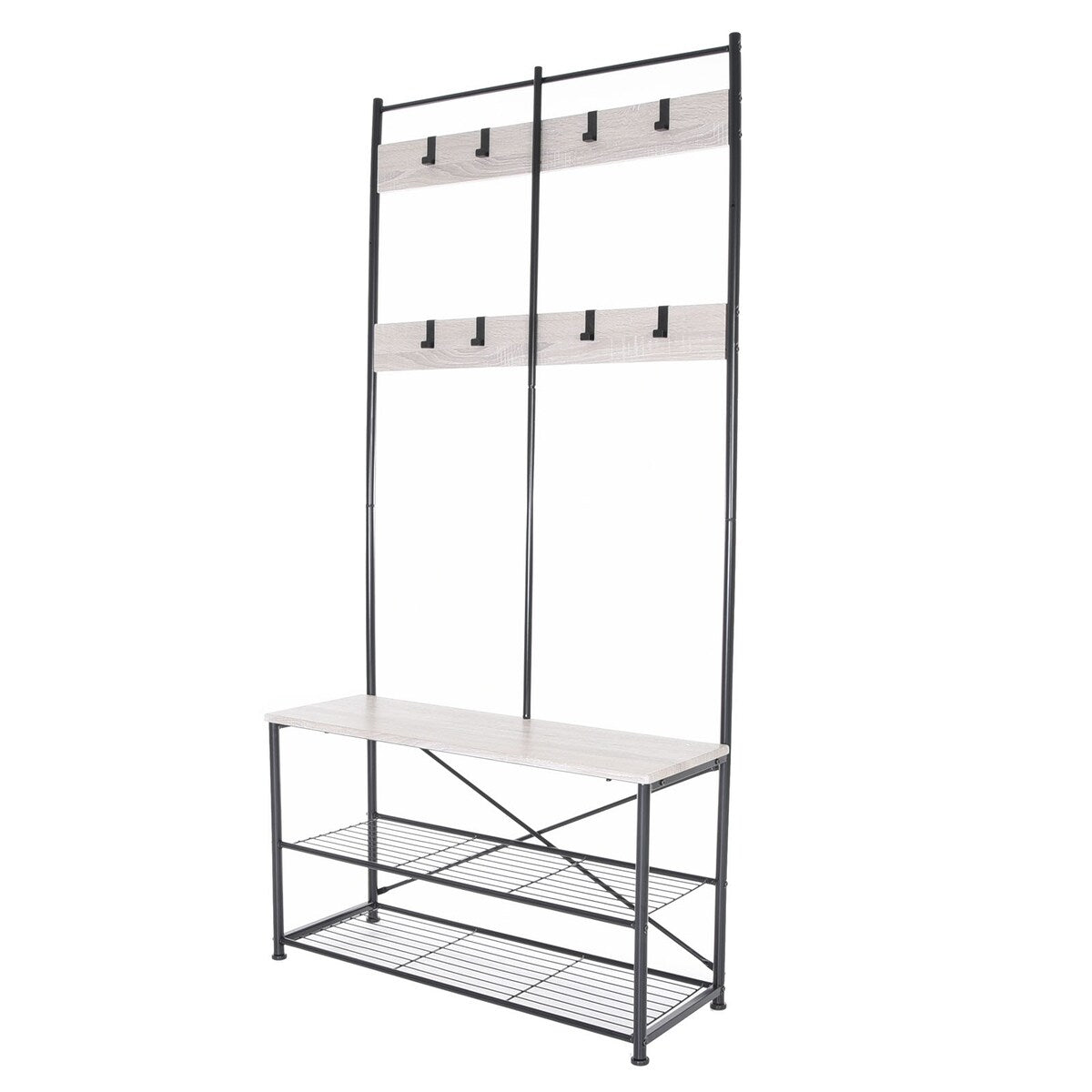 Zenvida Hall Tree Entryway Bench Shoe Storage Coat Rack Shelves Metal Frame