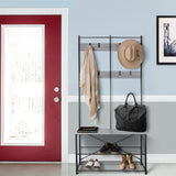 Zenvida Hall Tree Entryway Bench Shoe Storage Coat Rack Shelves Metal Frame