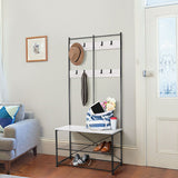 Zenvida Hall Tree Entryway Bench Shoe Storage Coat Rack Shelves Metal Frame