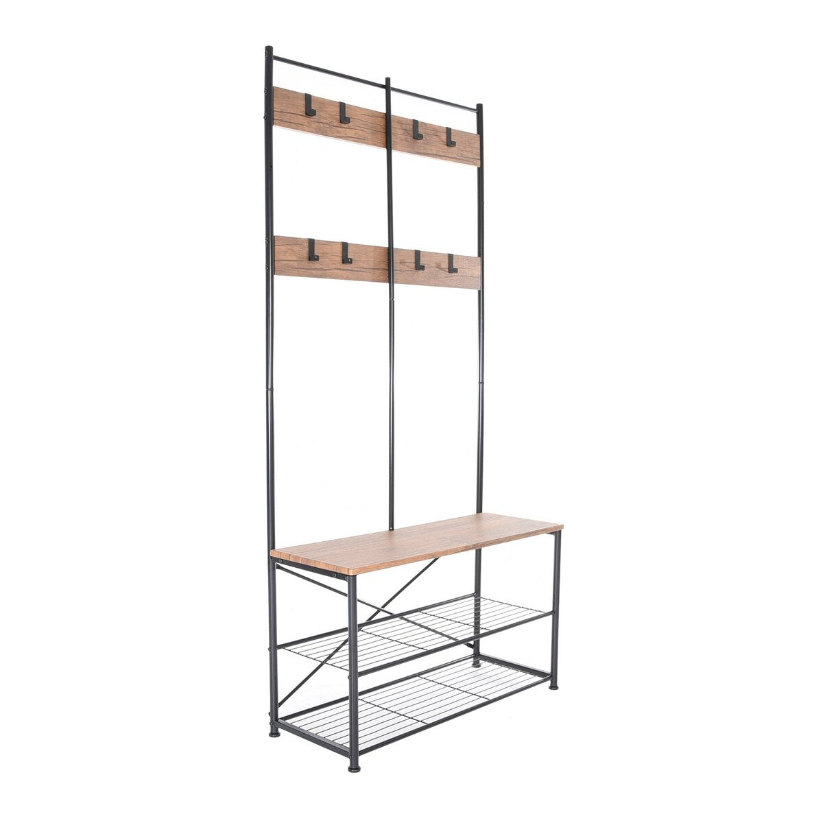 Zenvida Hall Tree Entryway Bench Shoe Storage Coat Rack Shelves Metal Frame
