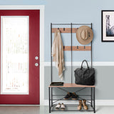Zenvida Hall Tree Entryway Bench Shoe Storage Coat Rack Shelves Metal Frame