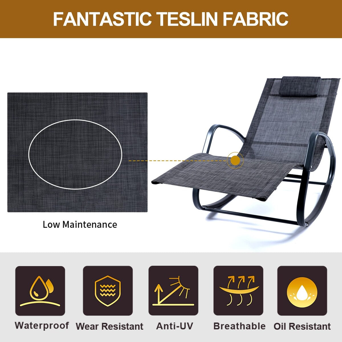Zero Gravity Rocking Chair, Patio Chaise for Indoor and Outdoor, Wavy Lounge Chair for Yard and Patio, Removable Headrest