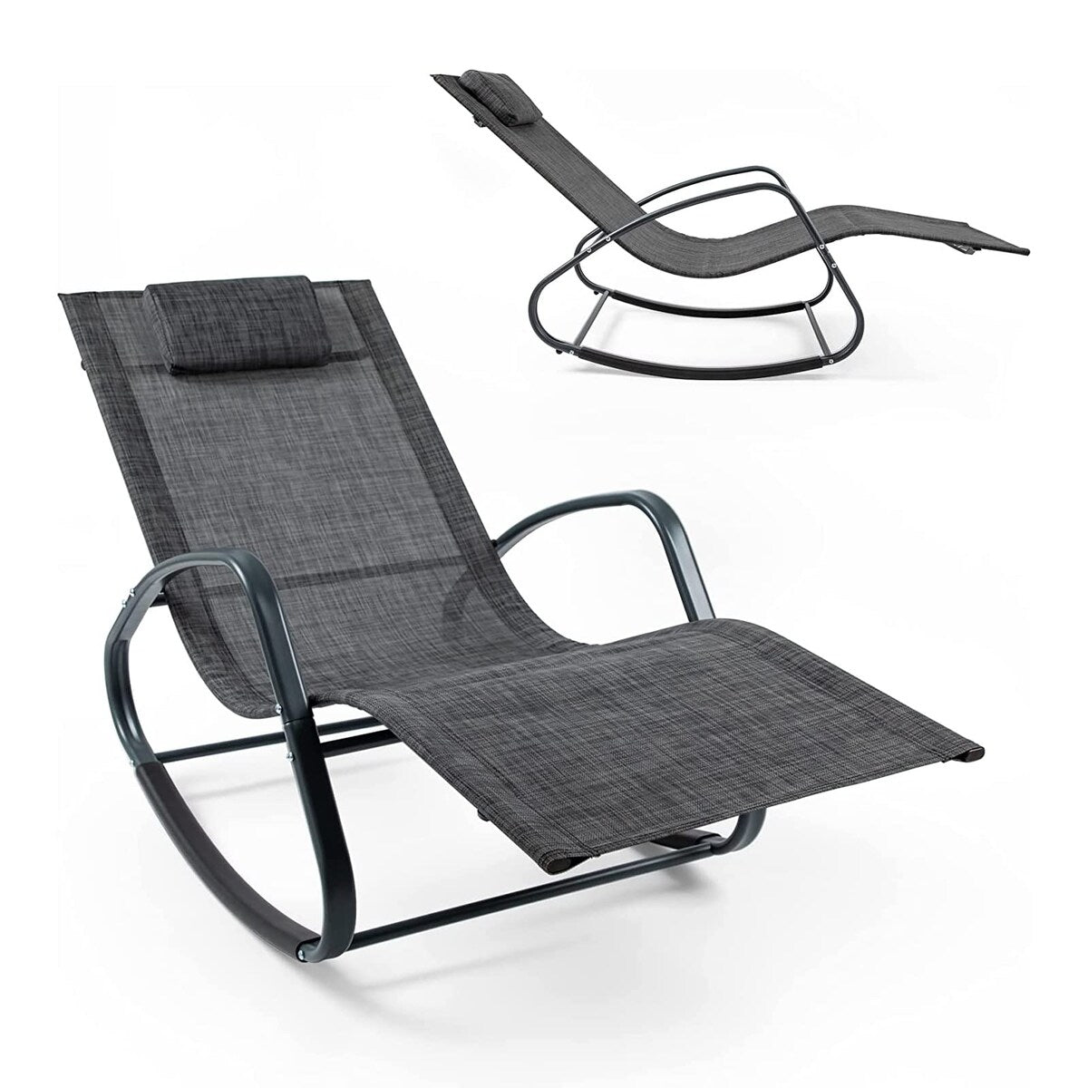 Zero Gravity Rocking Chair, Patio Chaise for Indoor and Outdoor, Wavy Lounge Chair for Yard and Patio, Removable Headrest