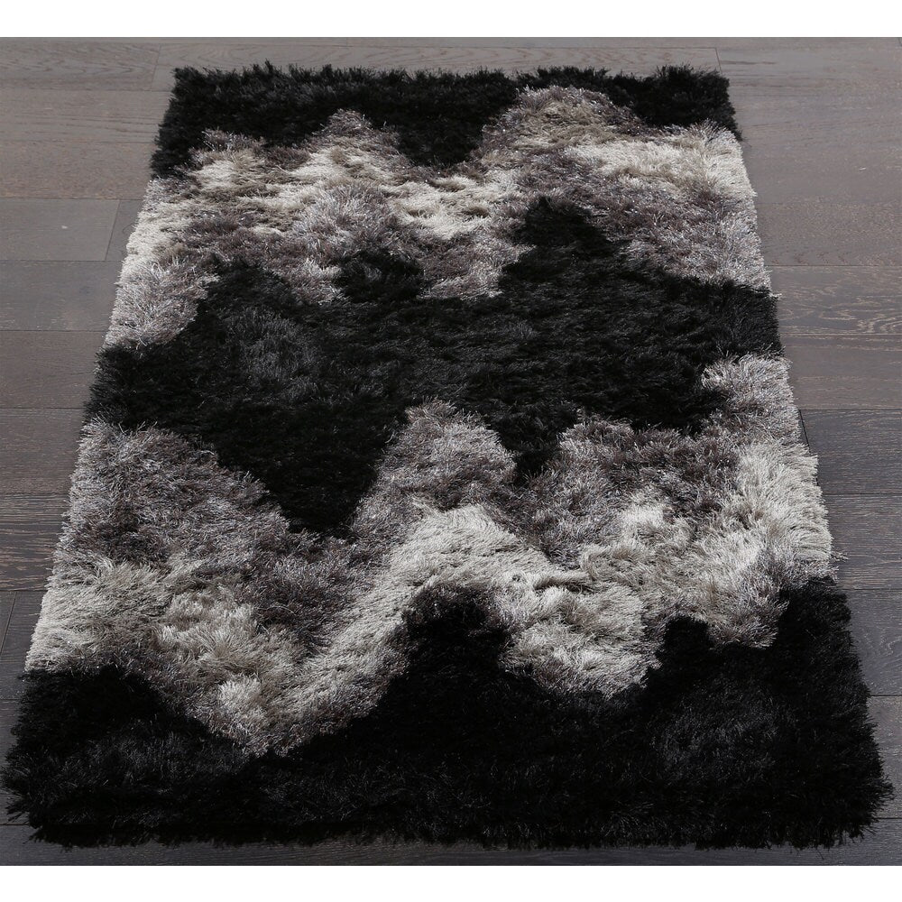 Zig-zag Black and Grey Shag Stripe Area Rug (5'1 x 8'2)