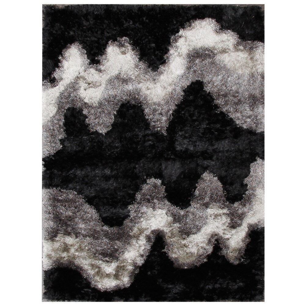 Zig-zag Black and Grey Shag Stripe Area Rug (5'1 x 8'2)