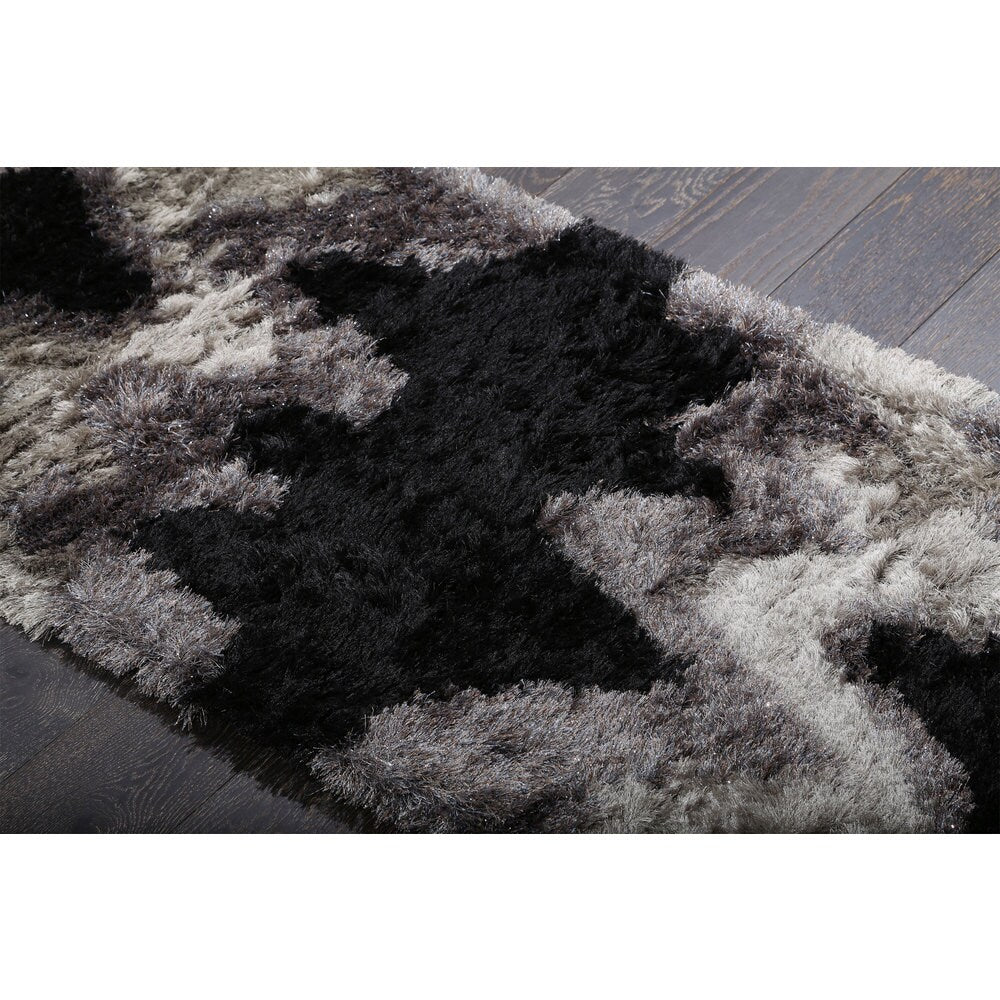 Zig-zag Black and Grey Shag Stripe Area Rug (5'1 x 8'2)