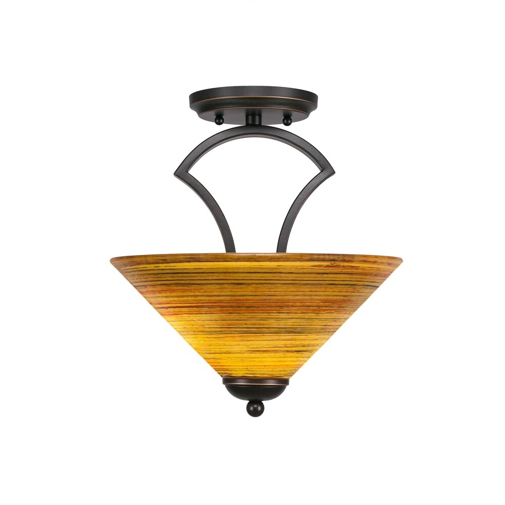 Zilo 2 Bulb Semi Flush Mount Shown In Dark Granite Finish With Glass Shade