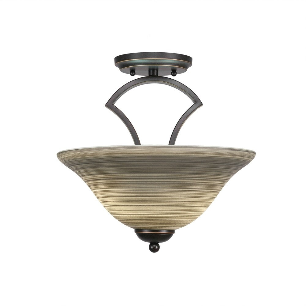 Zilo 2 Bulb Semi Flush Mount Shown In Dark Granite Finish With Glass Shade