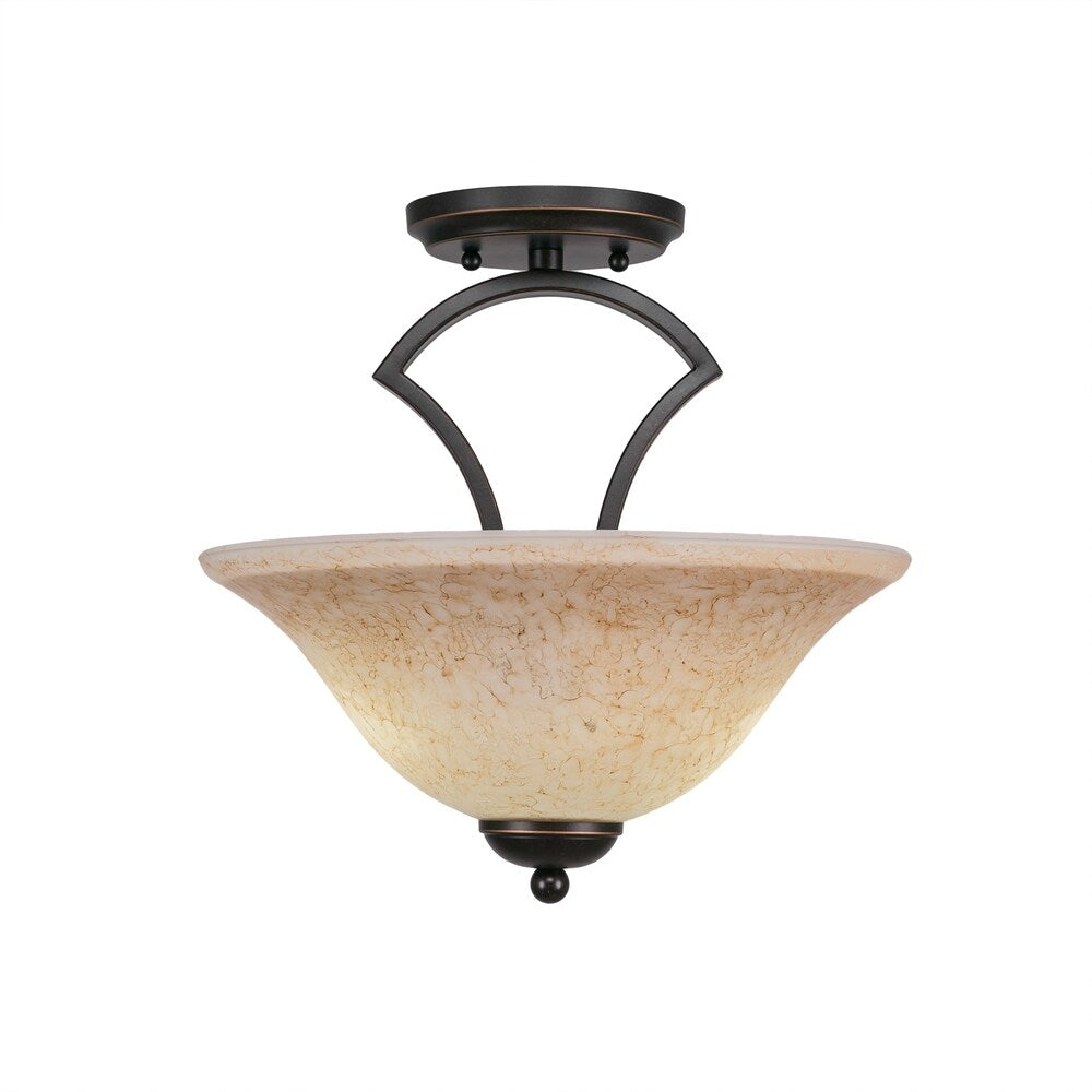 Zilo 2 Bulb Semi Flush Mount Shown In Dark Granite Finish With Glass Shade