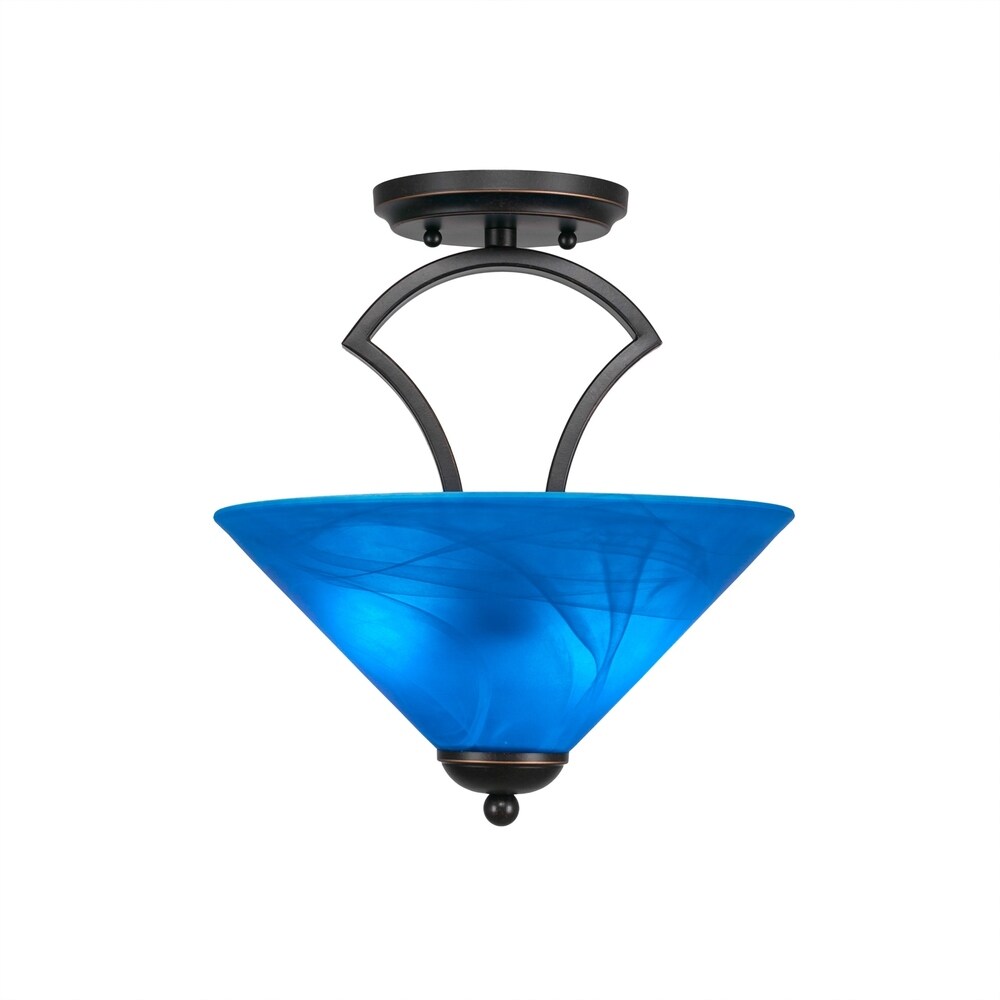 Zilo 2 Bulb Semi Flush Mount Shown In Dark Granite Finish With Glass Shade
