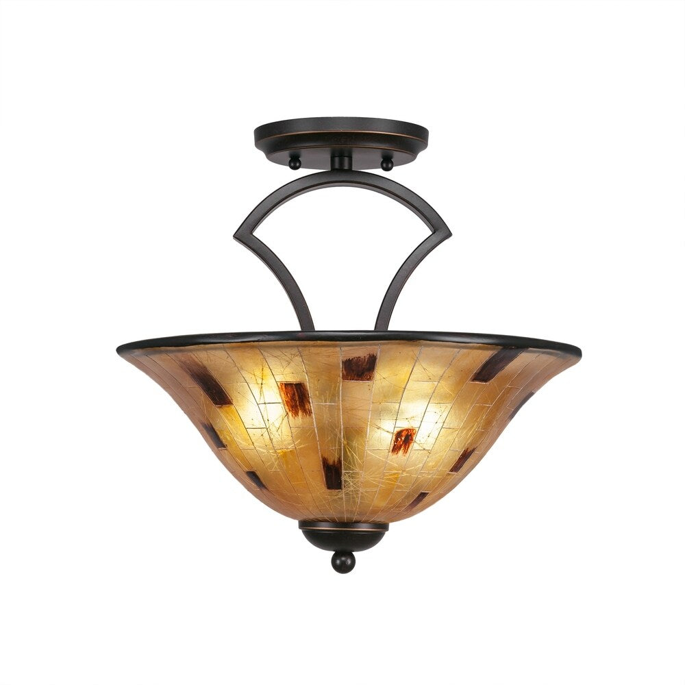 Zilo 2 Bulb Semi Flush Mount Shown In Dark Granite Finish With Glass Shade