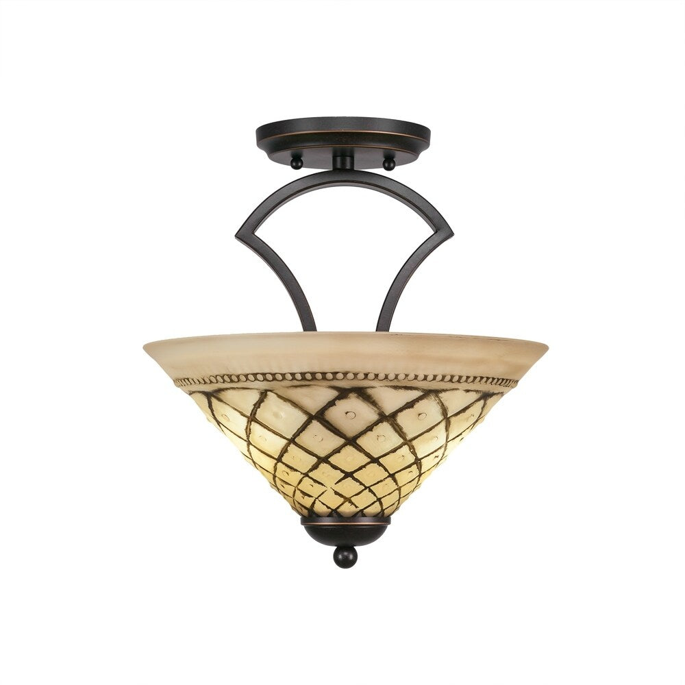 Zilo 2 Bulb Semi Flush Mount Shown In Dark Granite Finish With Glass Shade