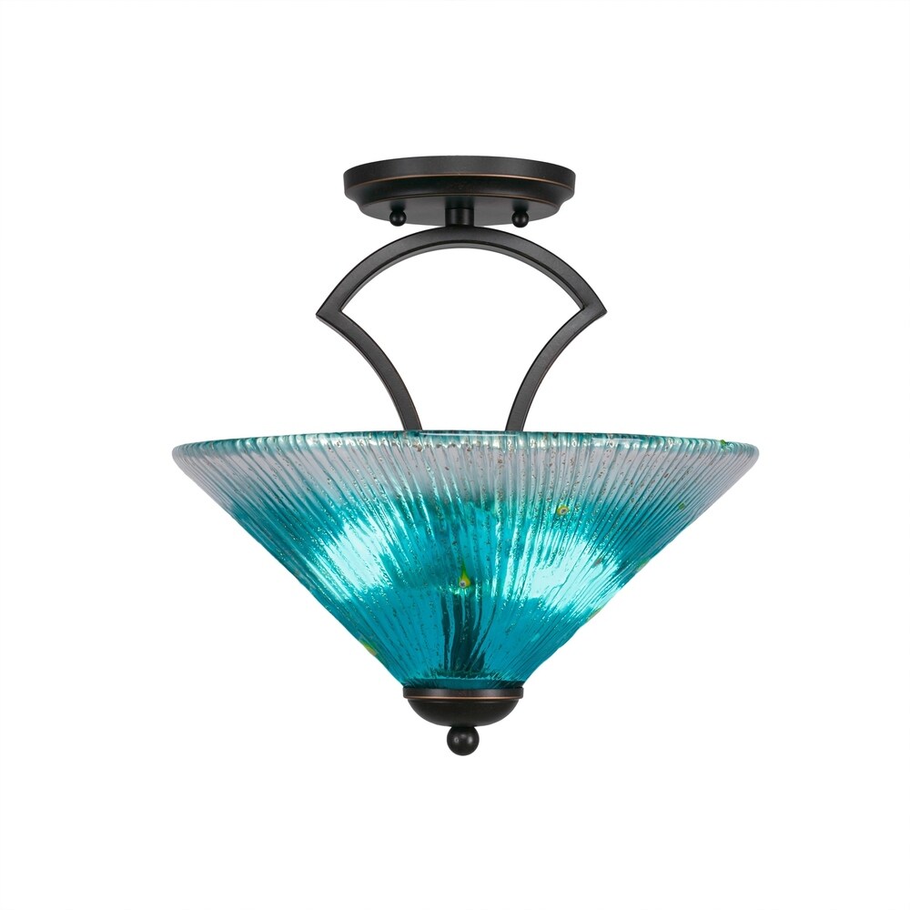 Zilo 2 Bulb Semi Flush Mount Shown In Dark Granite Finish With Glass Shade